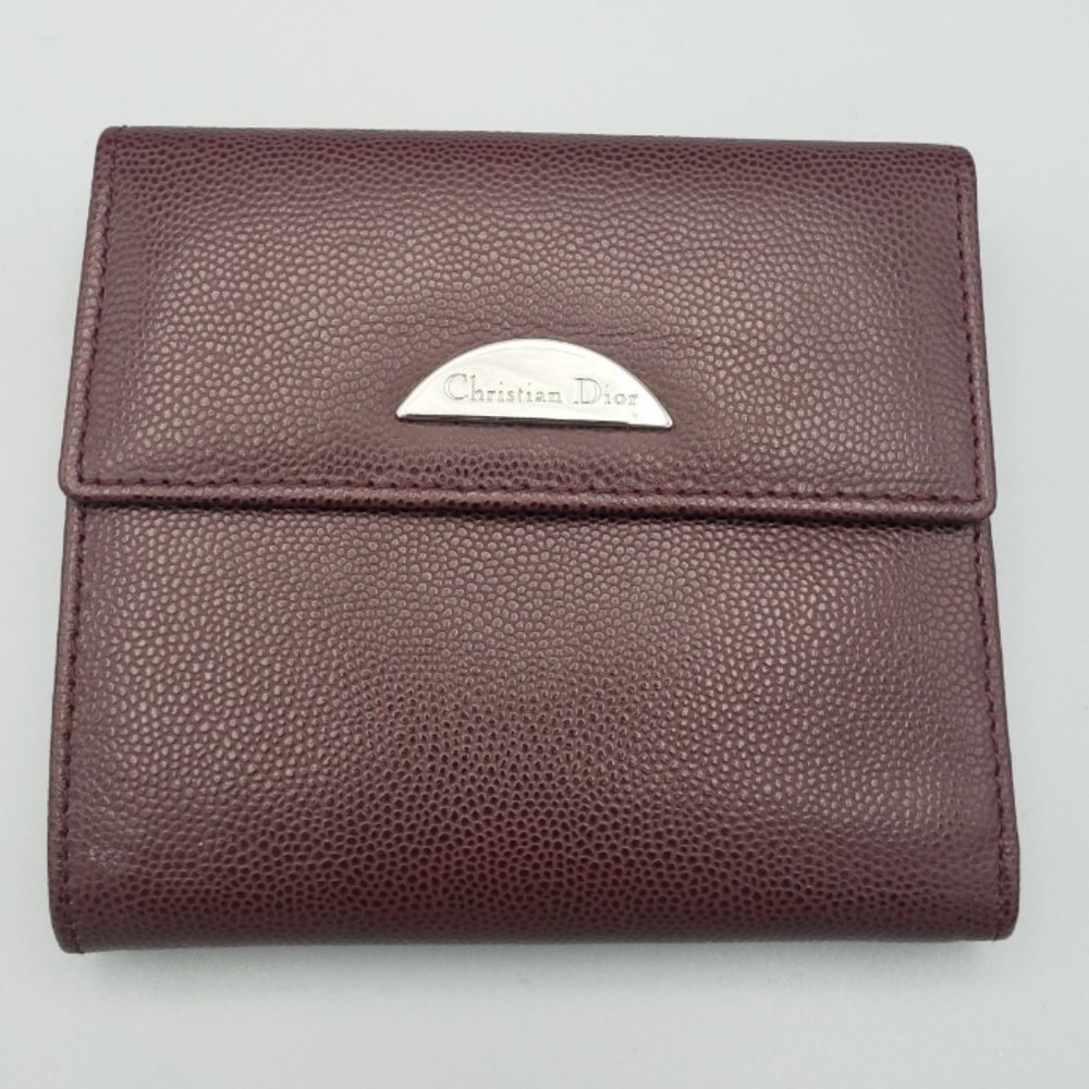 Beautiful Christian Dior Bordeaux Compact Wallet Leather